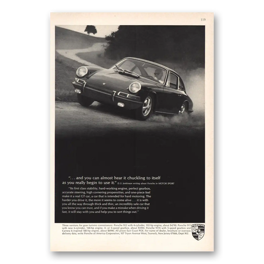 1967 Porsche Hear It Chuckling To Itself Vintage Magazine Print Ad