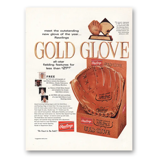 1967 Rawlings Gold Glove Outstanding New Glove Vintage Magazine Print Ad