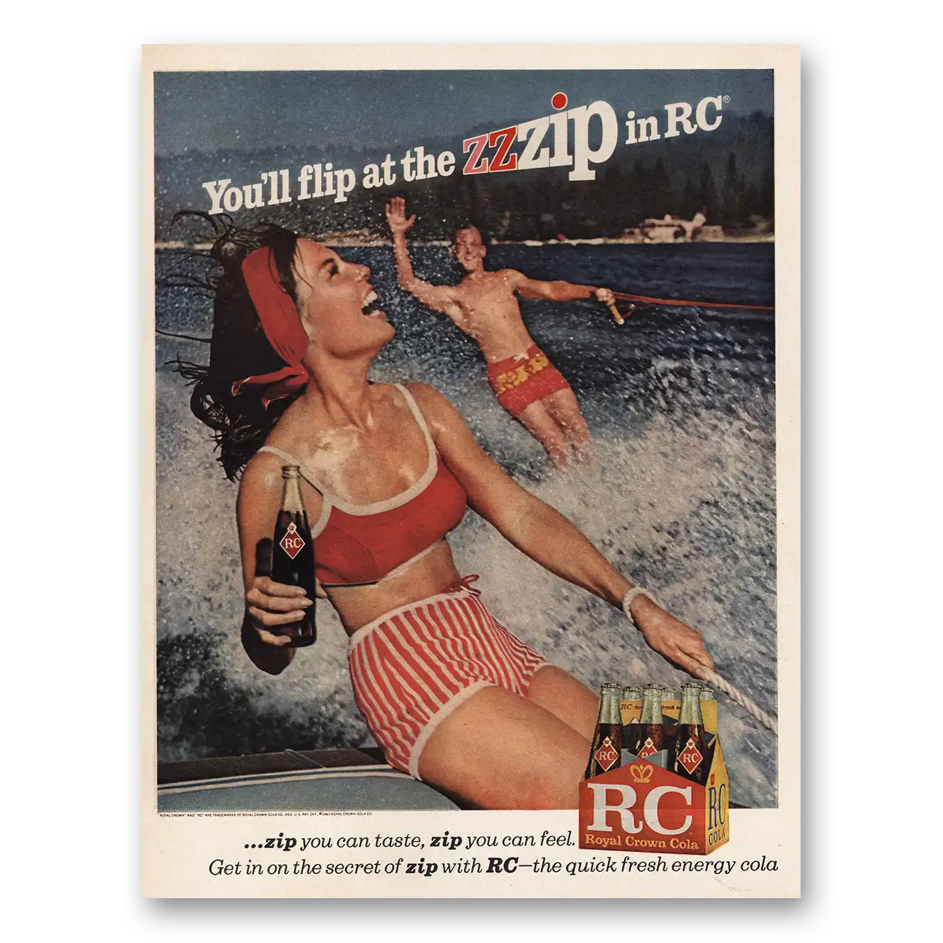 1967 Royal Crown Cola Flip at the Zip Vintage Magazine Print Ad