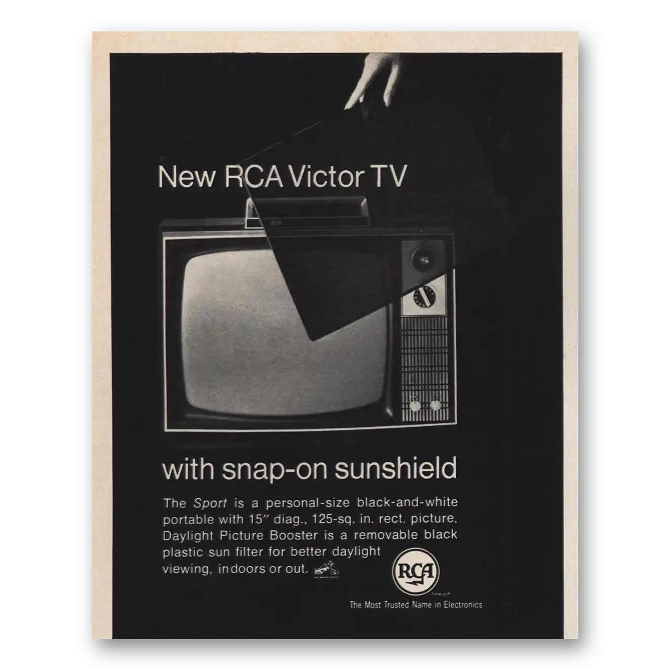 1967 RCA Television Snap On Sunshield Vintage Magazine Print Ad