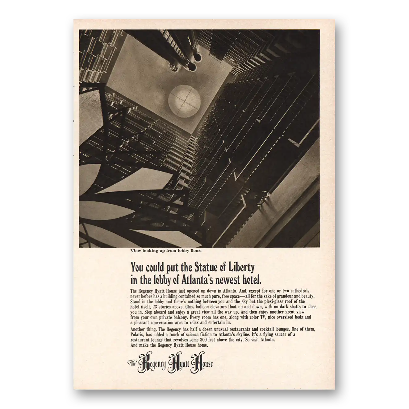 1967 Regency Hyatt House Atlanta Statue of Liberty Vintage Magazine Print Ad