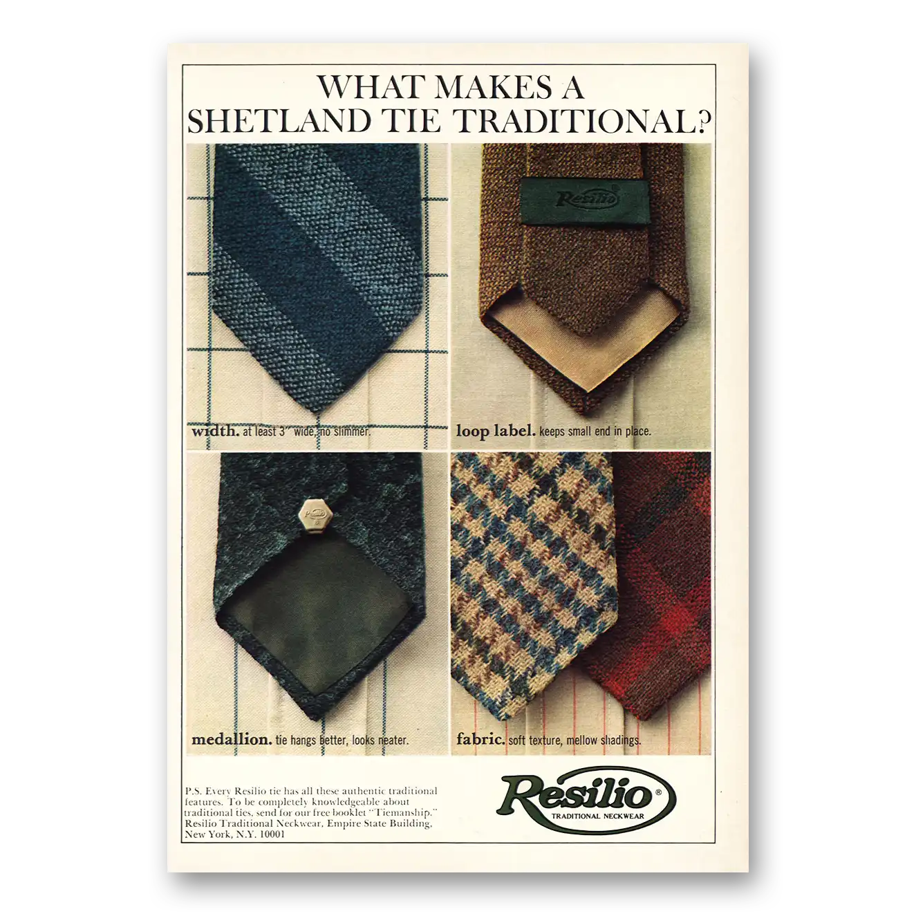 1967 Resilio Neckwear Shetland Tie Vintage Magazine Print Ad