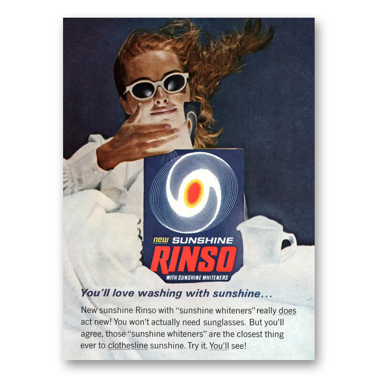 1967 Rinso Detergent Love Washing With Sunshine Vintage Magazine Print Ad