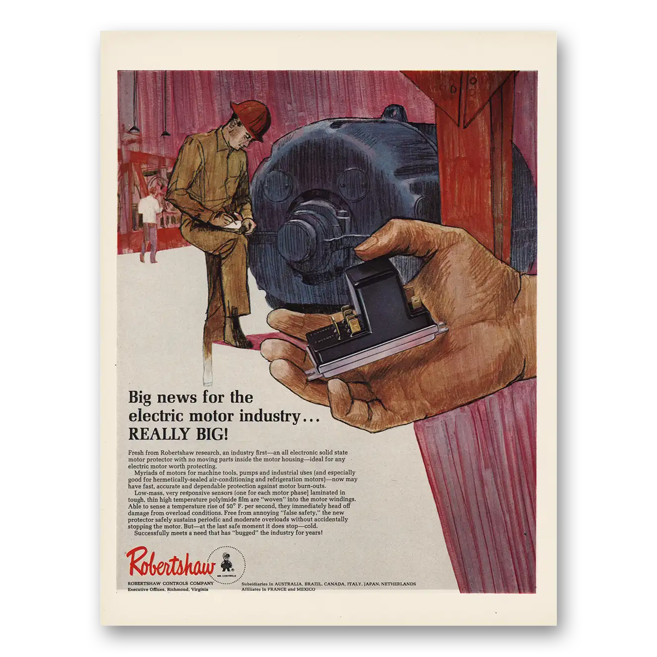 1967 Robertshaw Electric Motor Industry Vintage Magazine Print Ad