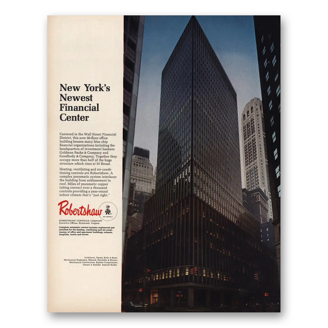 1967 Robertshaw New York Financial Center Vintage Magazine Print Ad