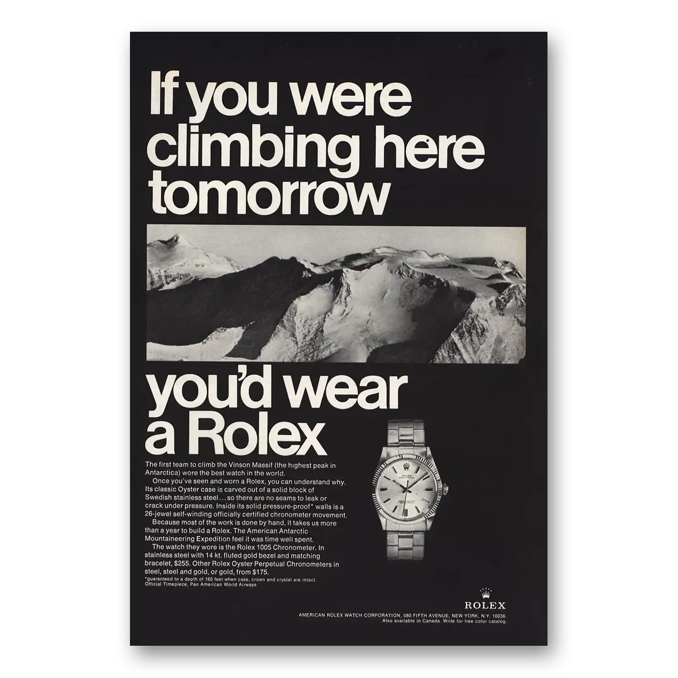 1967 Rolex If You Were Climbing Here Tomorrow Vintage Magazine Print Ad