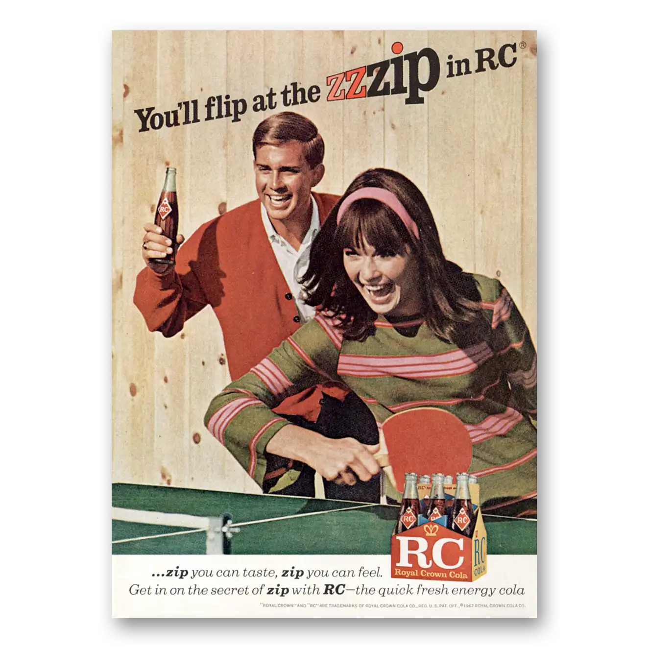 1967 Royal Crown Cola Flip at the Zzzip Ping Pong Vintage Magazine Print Ad