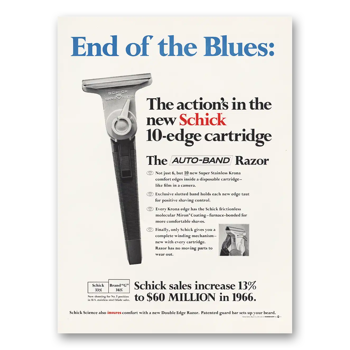 1967 Schick Razor End of the Blues Vintage Magazine Print Ad