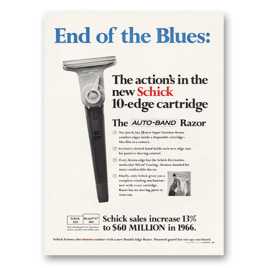 1967 Schick Razor End of the Blues Vintage Magazine Print Ad