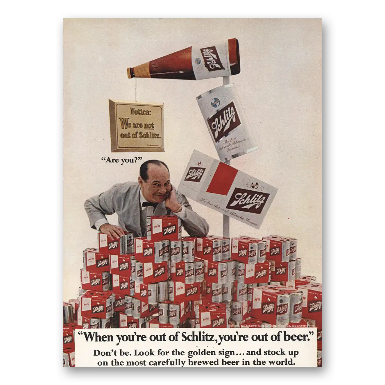 1967 Schlitz Beer When You're Out of Schlitz Vintage Magazine Print Ad