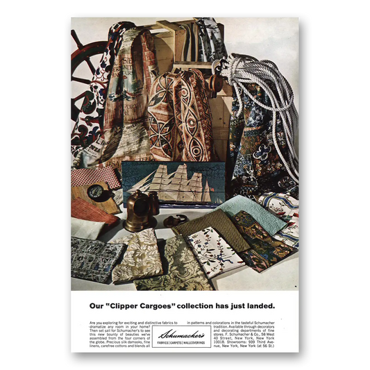 1967 Schumacher Fabrics Clipper Cargoes Vintage Magazine Print Ad