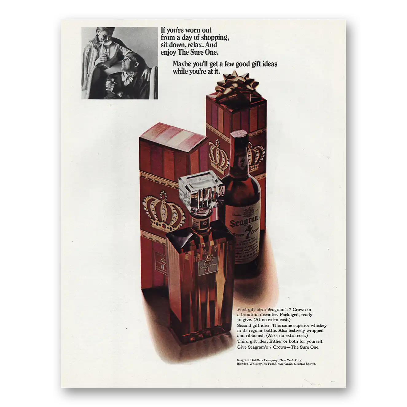 1967 Seagrams 7 Crown Whiskey You're Worn Out Vintage Magazine Print Ad