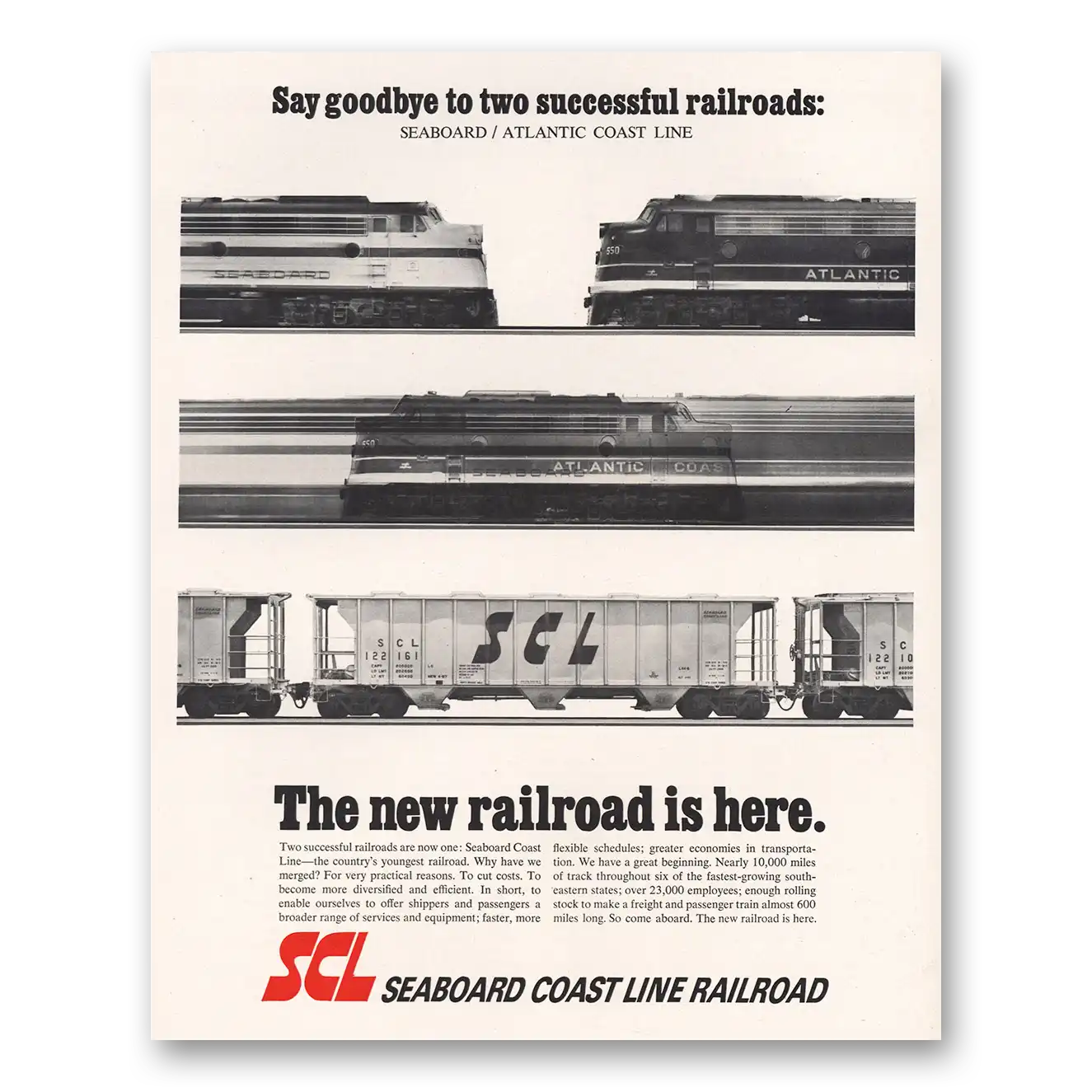 1967 Seaboard Coast Line Railroad Goodbye Two Successful Railroads Vintage Magazine Print Ad