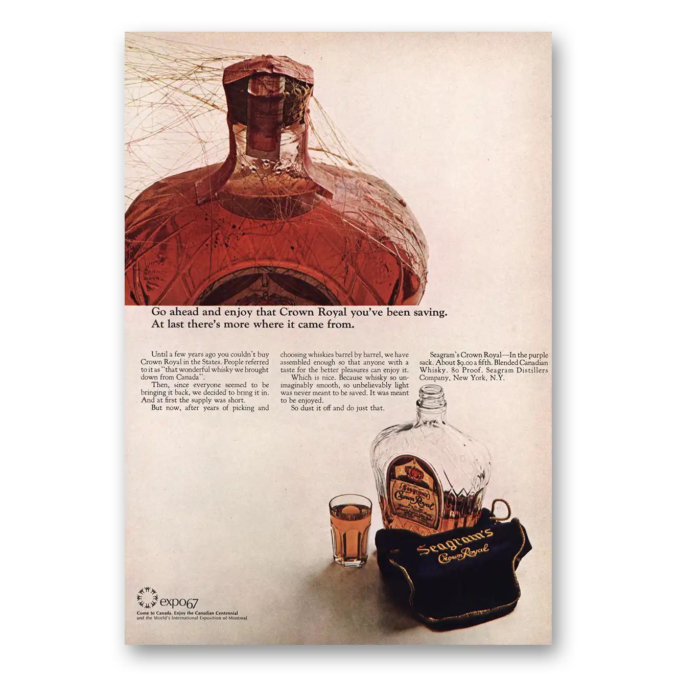 1967 Crown Royal Go Ahead and Enjoy Vintage Magazine Print Ad