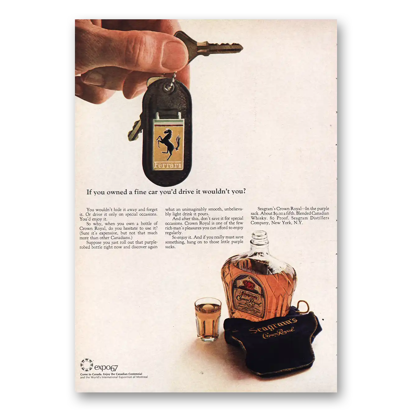 1967 Crown Royal If Your Owned Fine Car Ferrari Vintage Magazine Print Ad