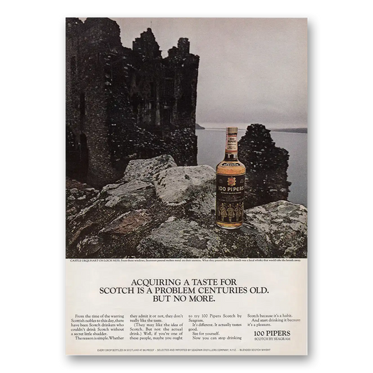 1967 100 Pipers Acquiring a Taste for Scotch Vintage Magazine Print Ad