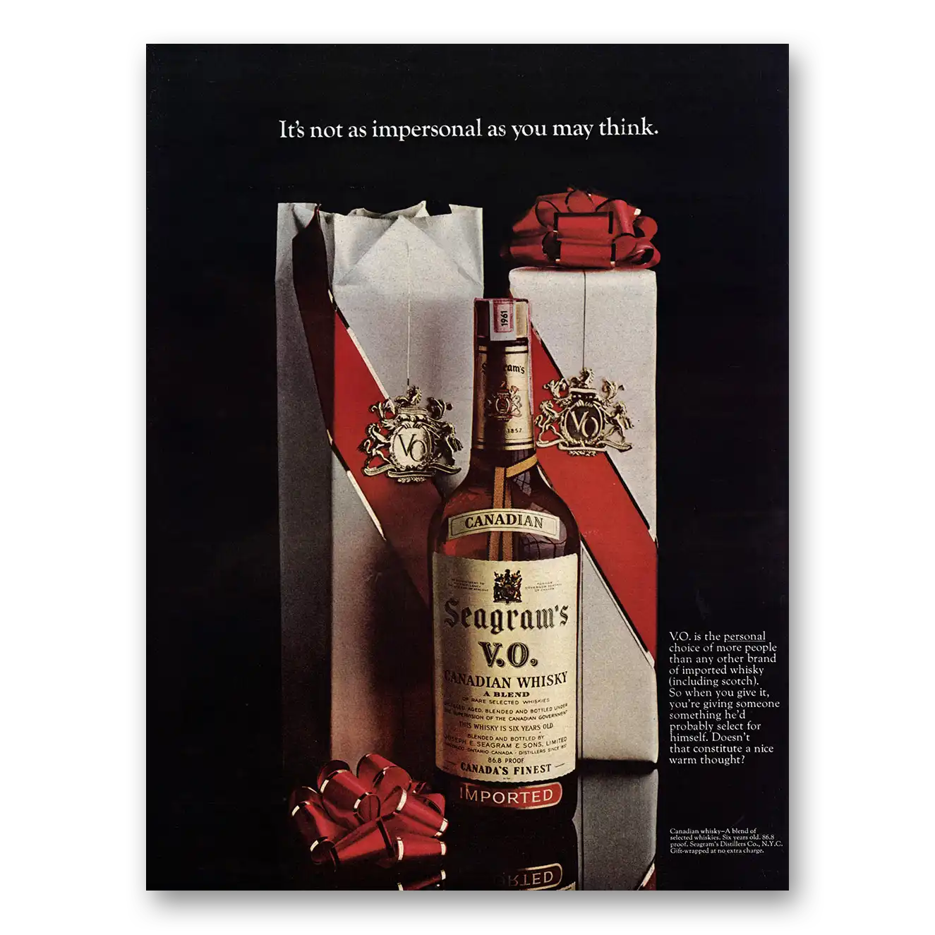 1967 Seagrams VO Whisky Not As Impersonal As You May Think Vintage Magazine Print Ad