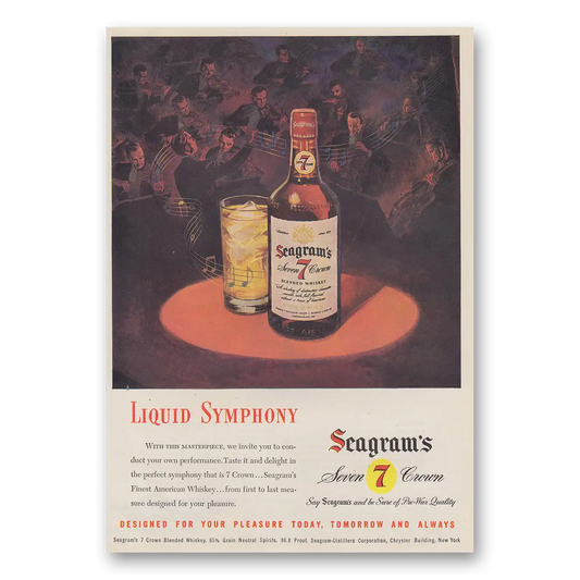 1947 Seagrams 7 Crown Whiskey Seven Crown Liquid Symphony Vintage Magazine Print Ad