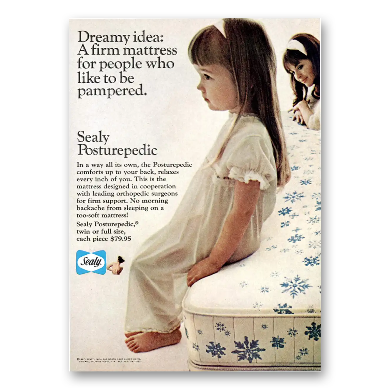 1967 Sealy Posturepedic Mattress Dreamy Idea Vintage Magazine Print Ad