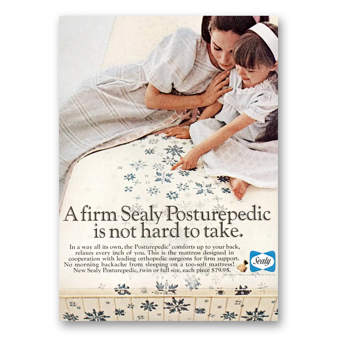 1967 Sealy Posturepedic Mattress Not Hard to Take Vintage Magazine Print Ad