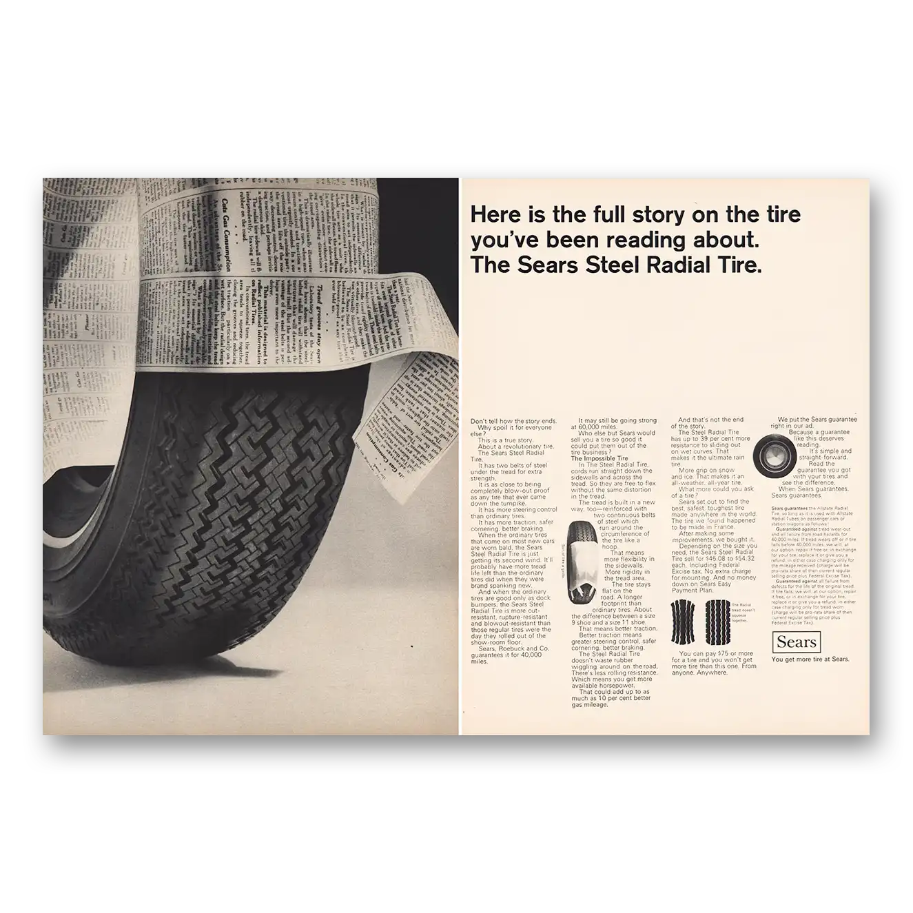 1967 Sears Tires Steel Radial Tires Full Story Vintage Magazine Print Ad