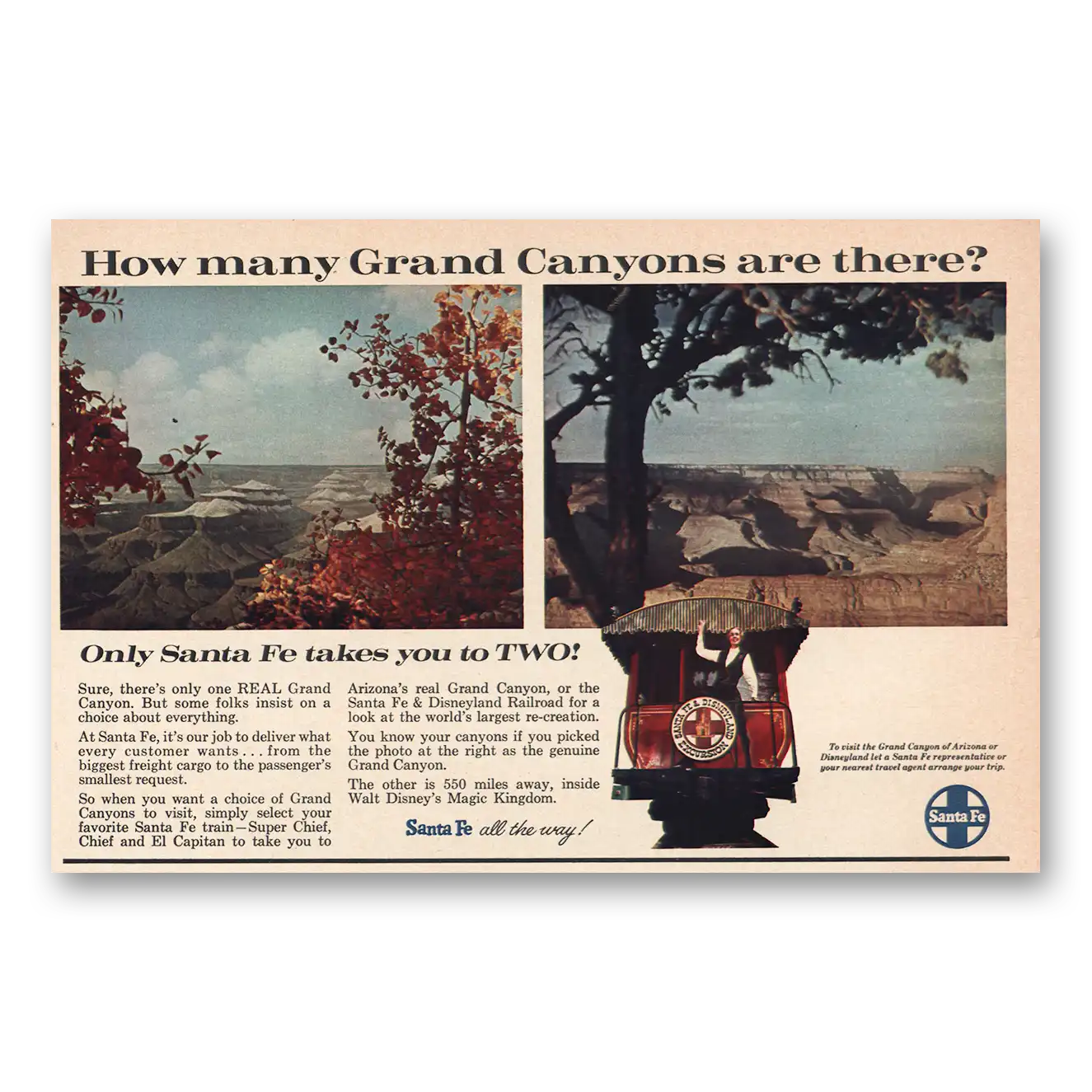 1967 Santa Fe Railway How Many Grand Canyons Vintage Magazine Print Ad