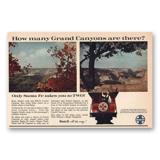 1967 Santa Fe Railway How Many Grand Canyons Vintage Magazine Print Ad