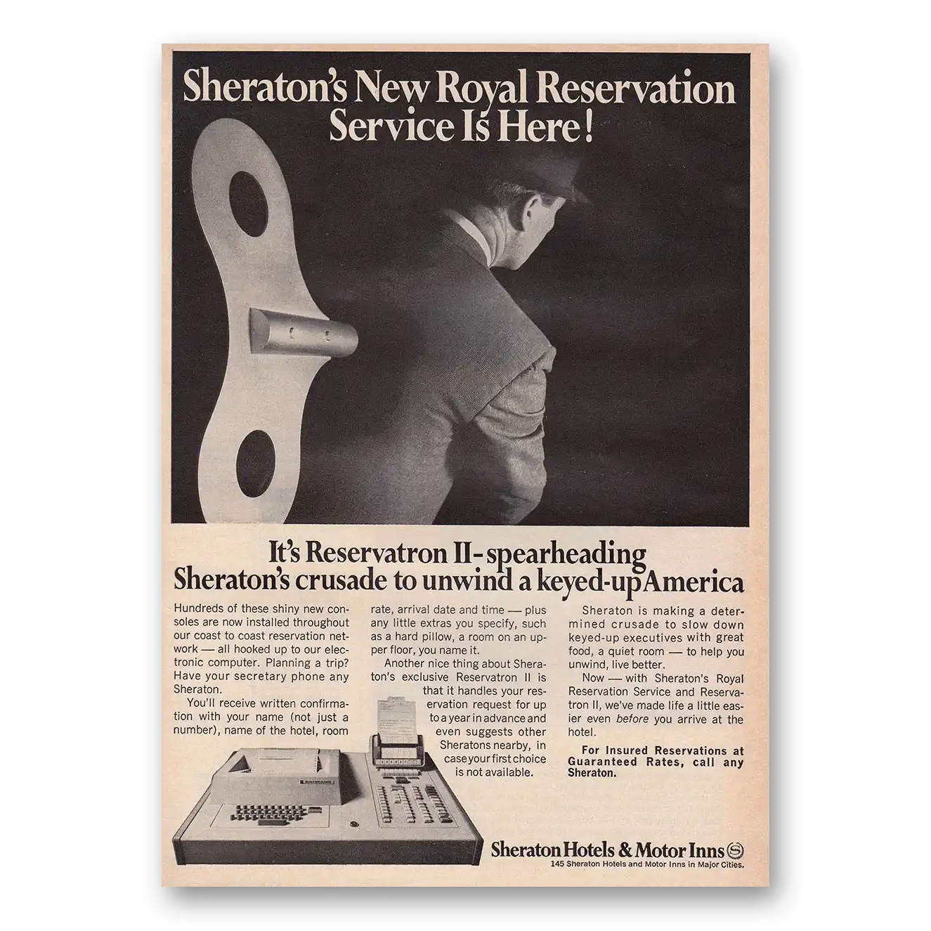 1967 Sheraton Hotels Reservatron II Spearheading Royal Reservation Vintage Magazine Print Ad