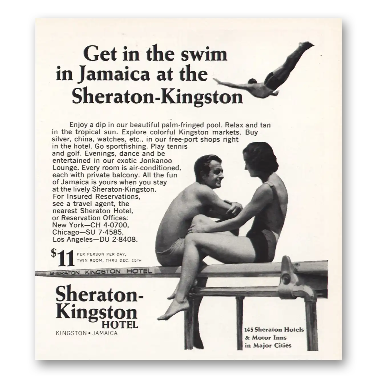 1967 Sheraton Hotels Get In the Swim Jamaica Vintage Magazine Print Ad