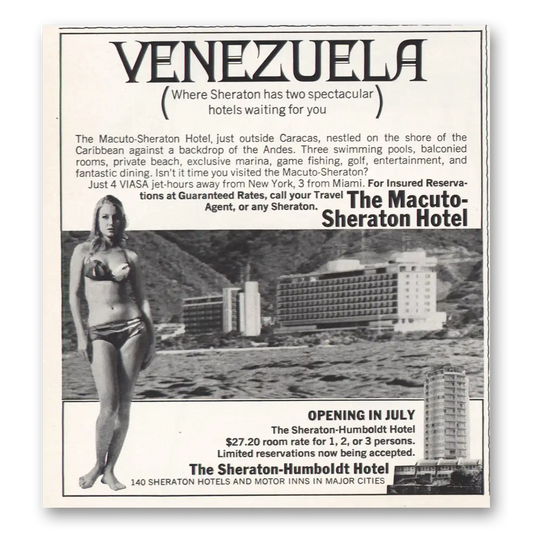 1967 Sheraton Hotels Venezuela Vintage Magazine Print Ad