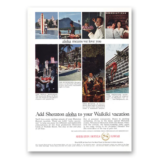 1967 Sheraton Hotels Aloha Waikiki Vacation Vintage Magazine Print Ad