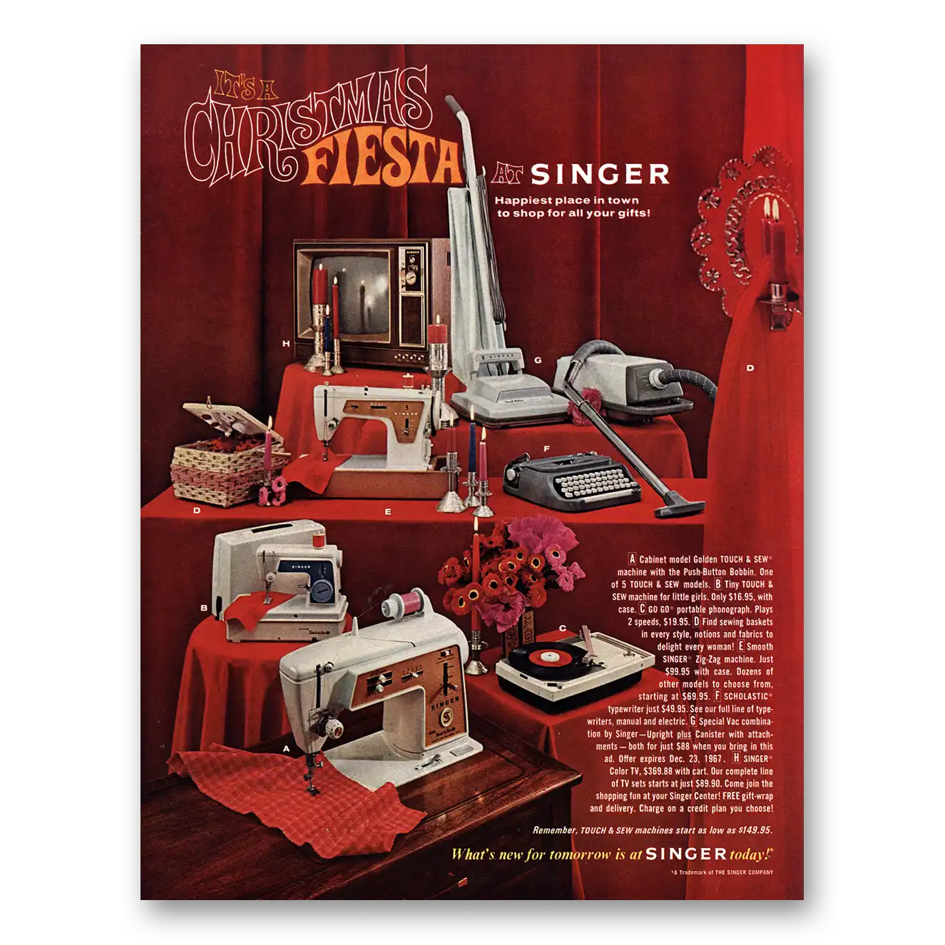 1967 Singer Sewing Machine Christmas Fiesta Vintage Magazine Print Ad