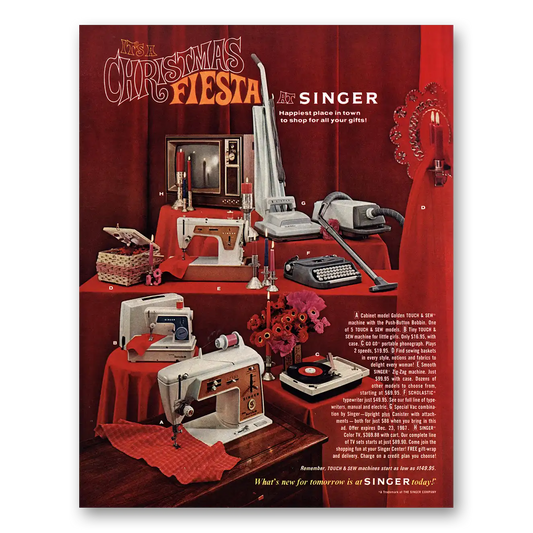 1967 Singer Sewing Machine Christmas Fiesta Vintage Magazine Print Ad