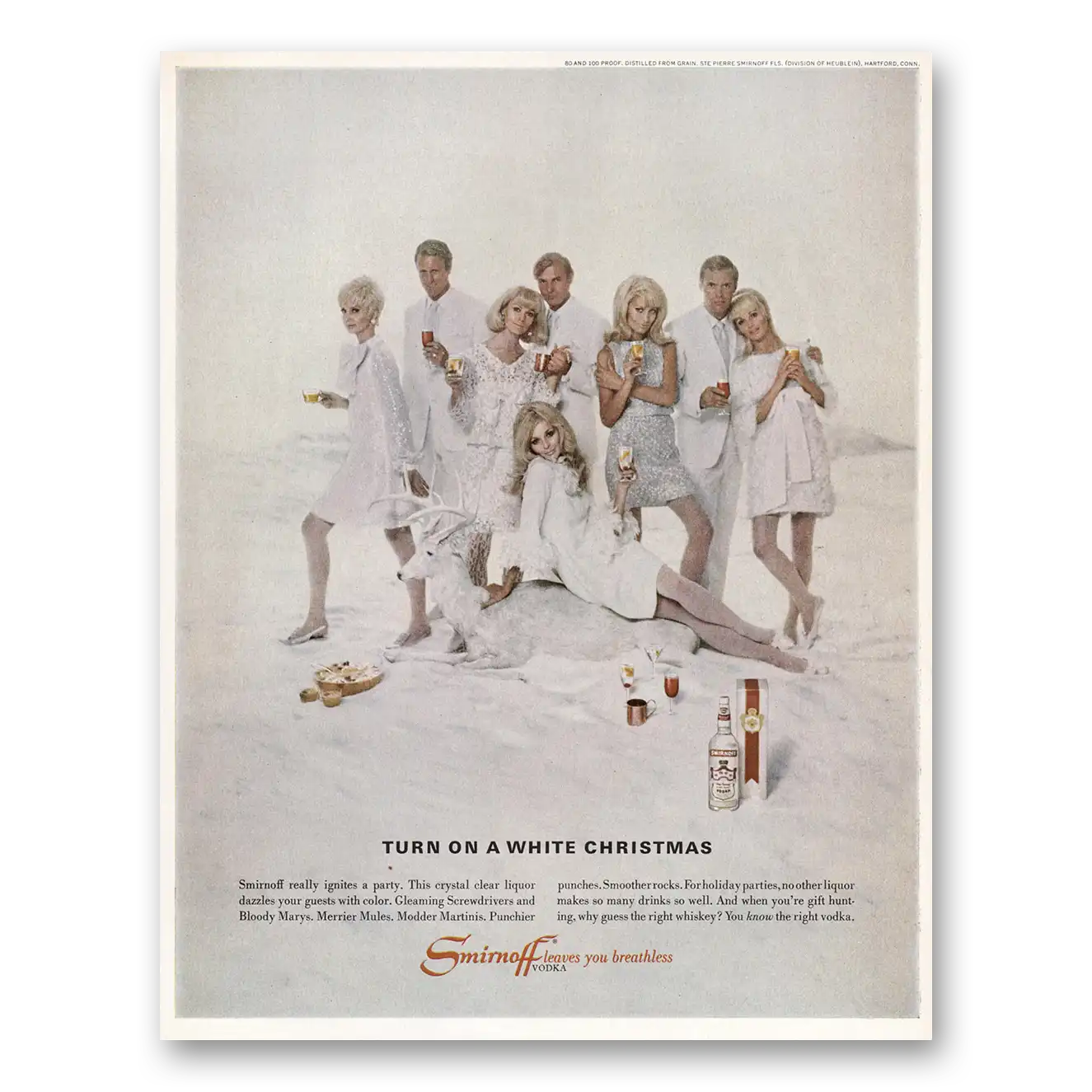 1967 Smirnoff Vodka Turn On a White Christmas Vintage Magazine Print Ad