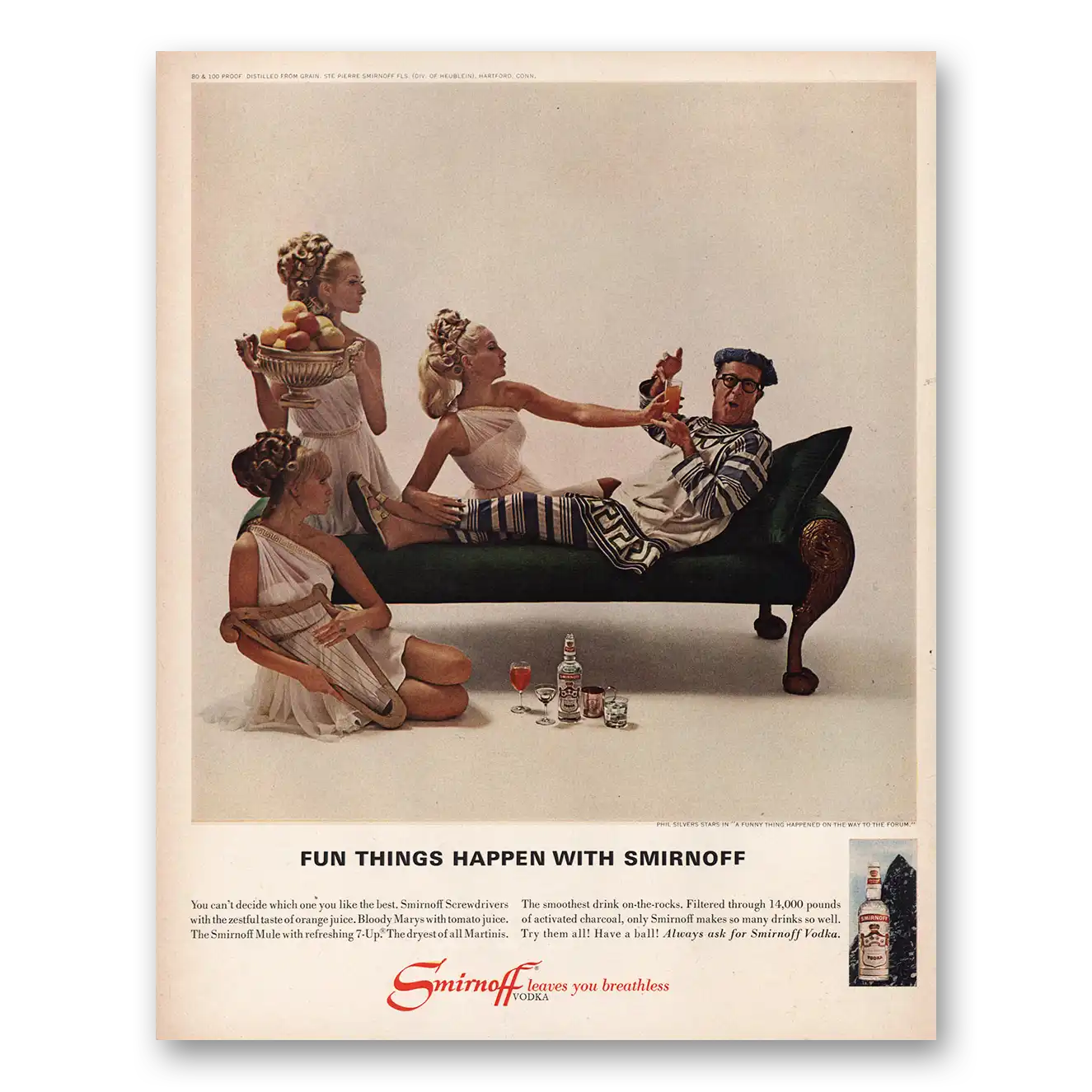 1967 Smirnoff Phil Silvers Fun Things Happen Vintage Magazine Print Ad