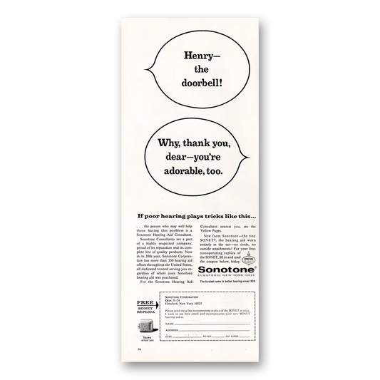 1967 Sonotone Hearing Aid Henry the Doorbell Vintage Magazine Print Ad