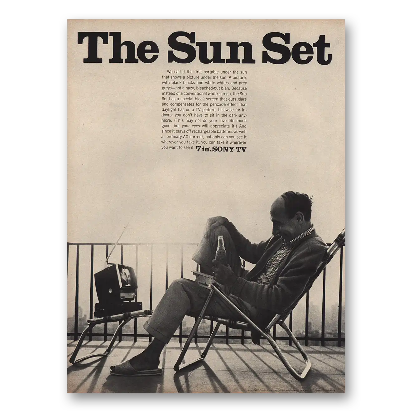 1967 Sony Television The Sun Set Vintage Magazine Print Ad