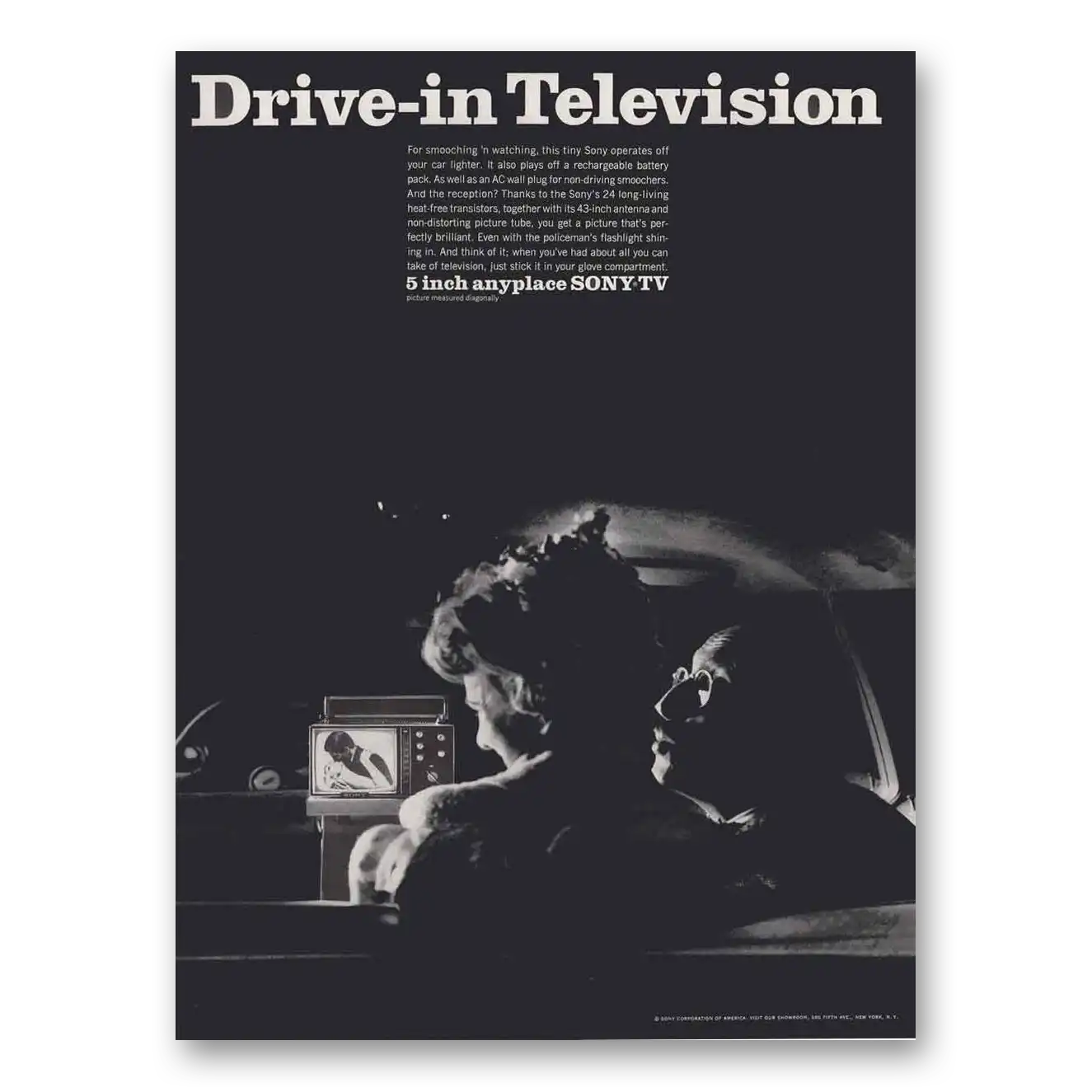 1967 Sony Television Drive In Television Vintage Magazine Print Ad