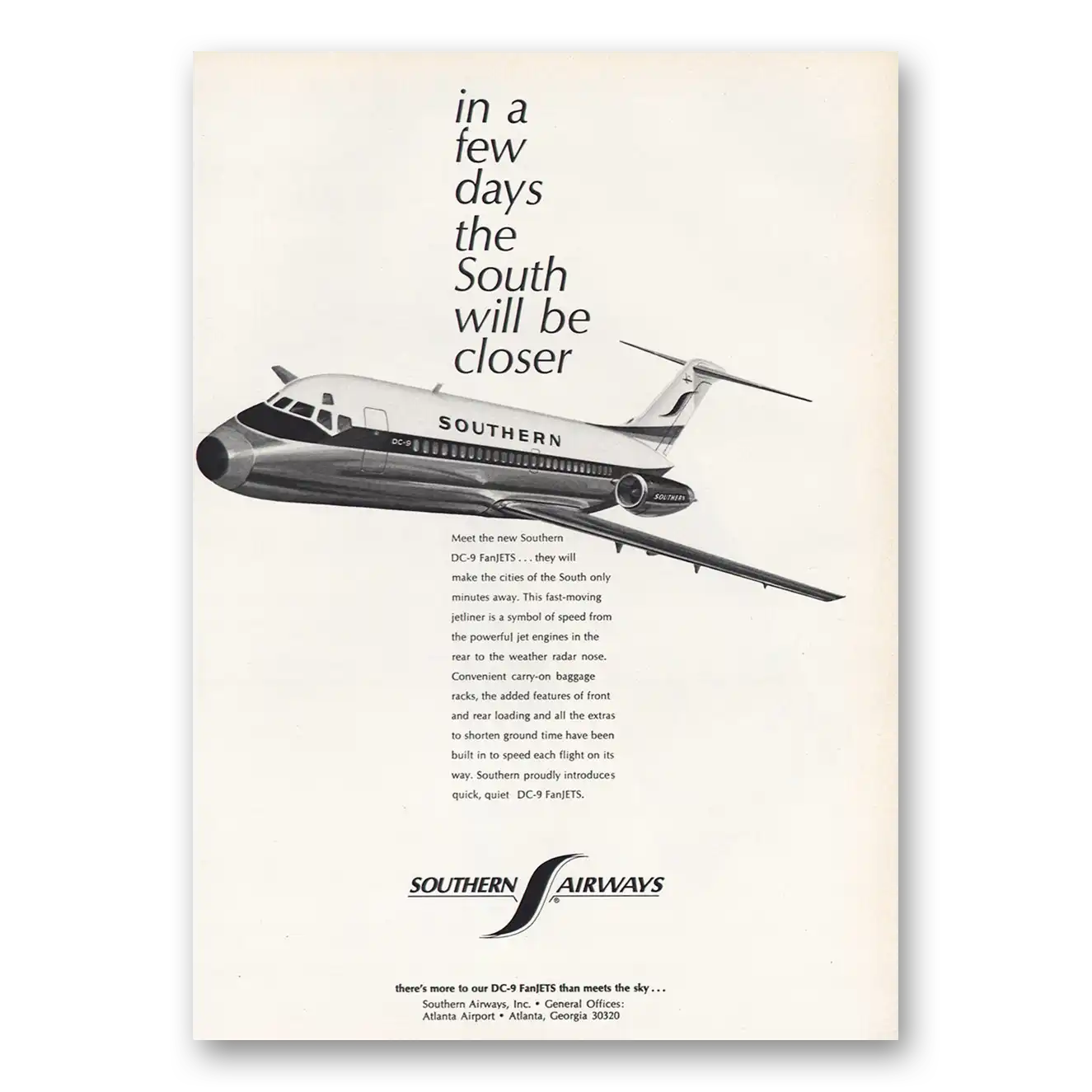 1967 Southern Airways The South Will Be Closer Vintage Magazine Print Ad