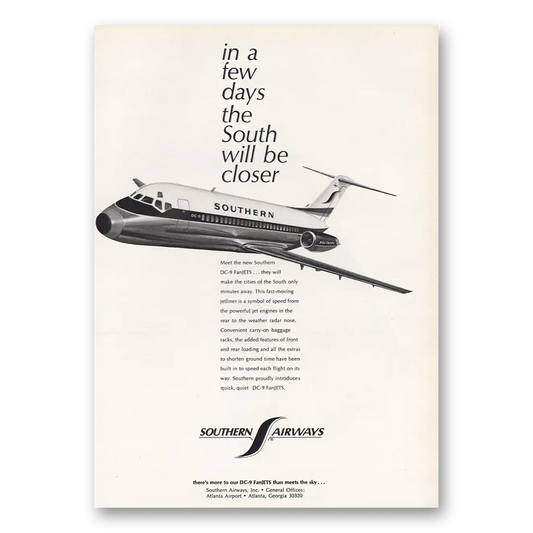 1967 Southern Airways The South Will Be Closer Vintage Magazine Print Ad