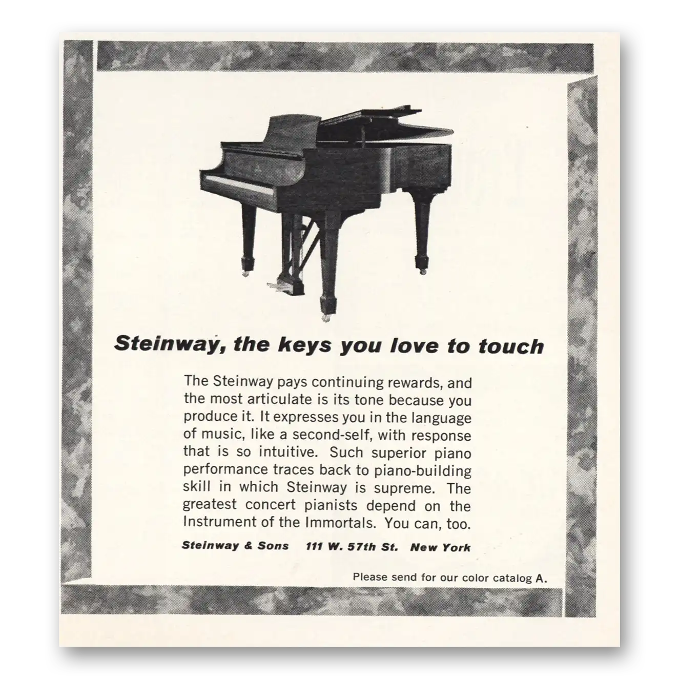 1966 Steinway Piano Keys You Love to Touch Vintage Magazine Print Ad