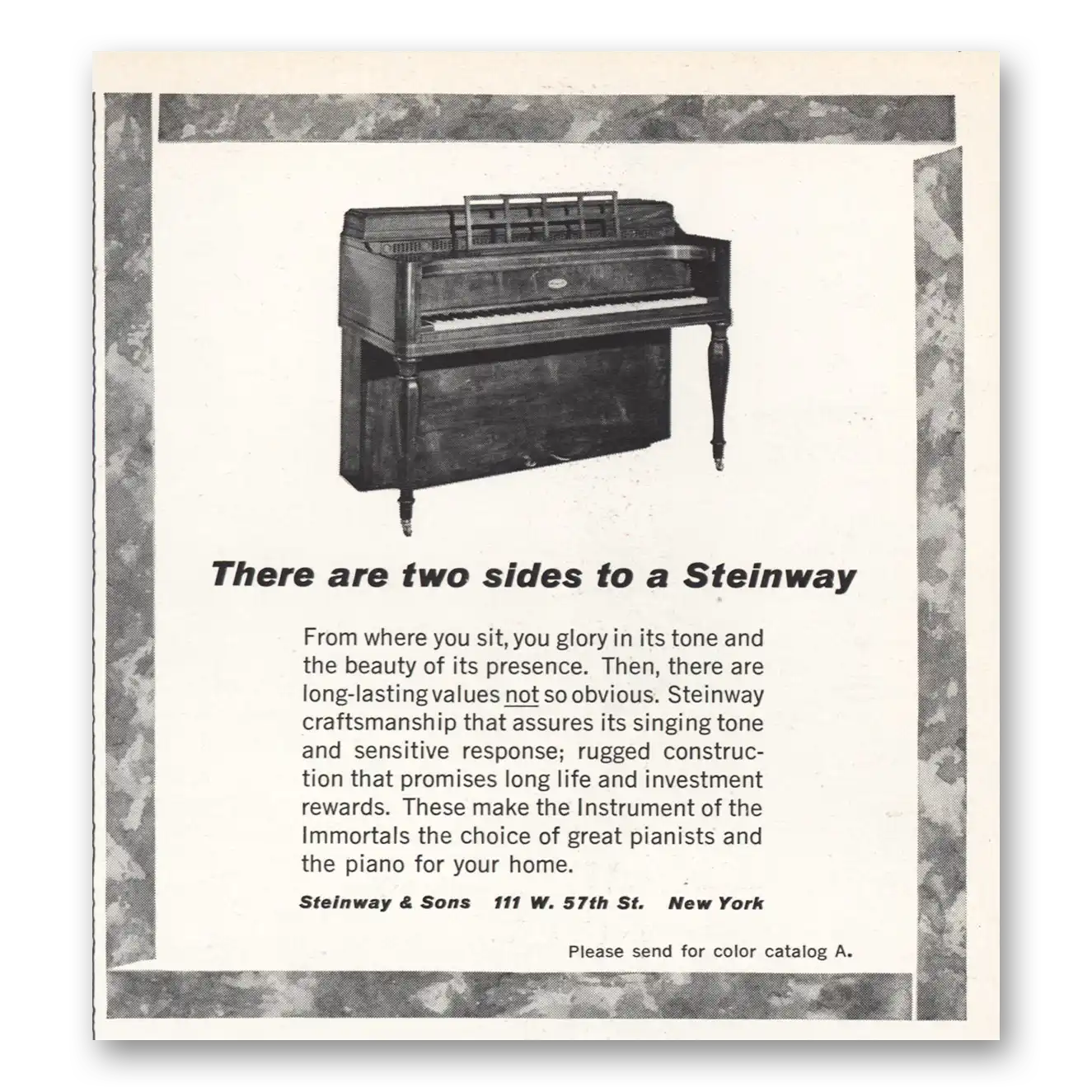 1967 Steinway Piano Two Sides Vintage Magazine Print Ad