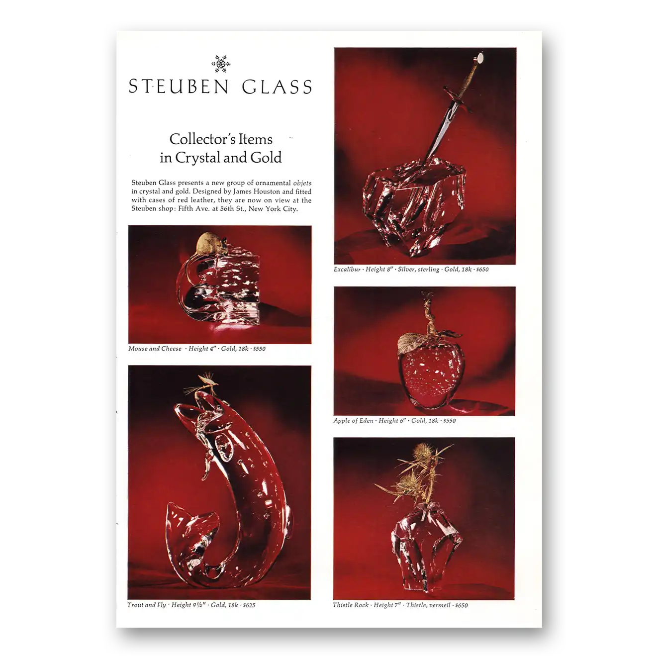 1967 Steuben Glass Crystal and Gold Vintage Magazine Print Ad