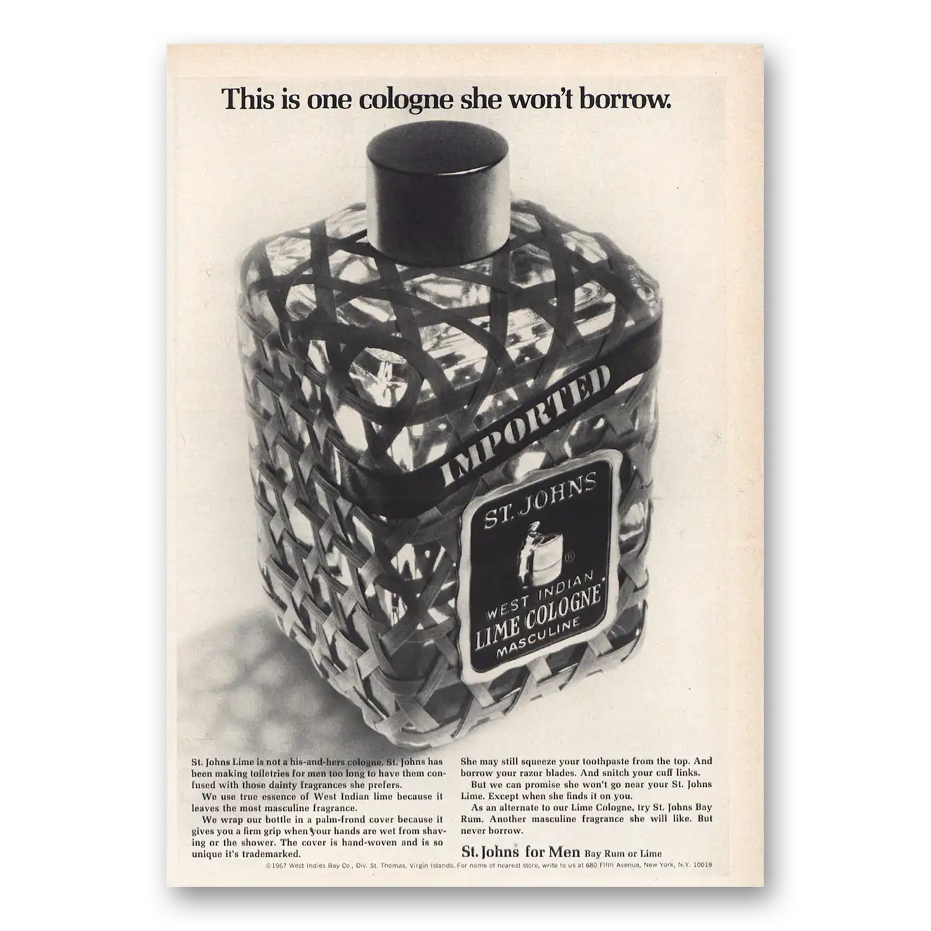 1967 St Johns For Men West Indian Lime Cologne Vintage Magazine Print Ad