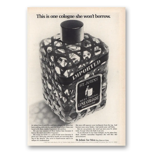 1967 St Johns For Men West Indian Lime Cologne Vintage Magazine Print Ad