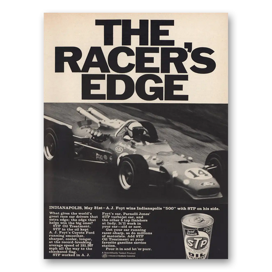 1967 STP Oil Racers Edge A J Foyt Indianapolis Vintage Magazine Print Ad