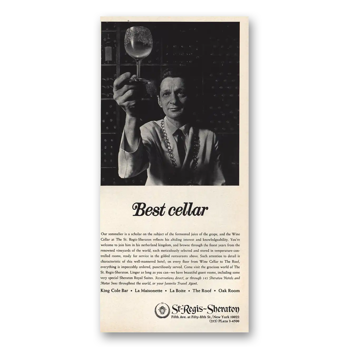 1967 Sheraton Hotels Best Cellar Vintage Magazine Print Ad