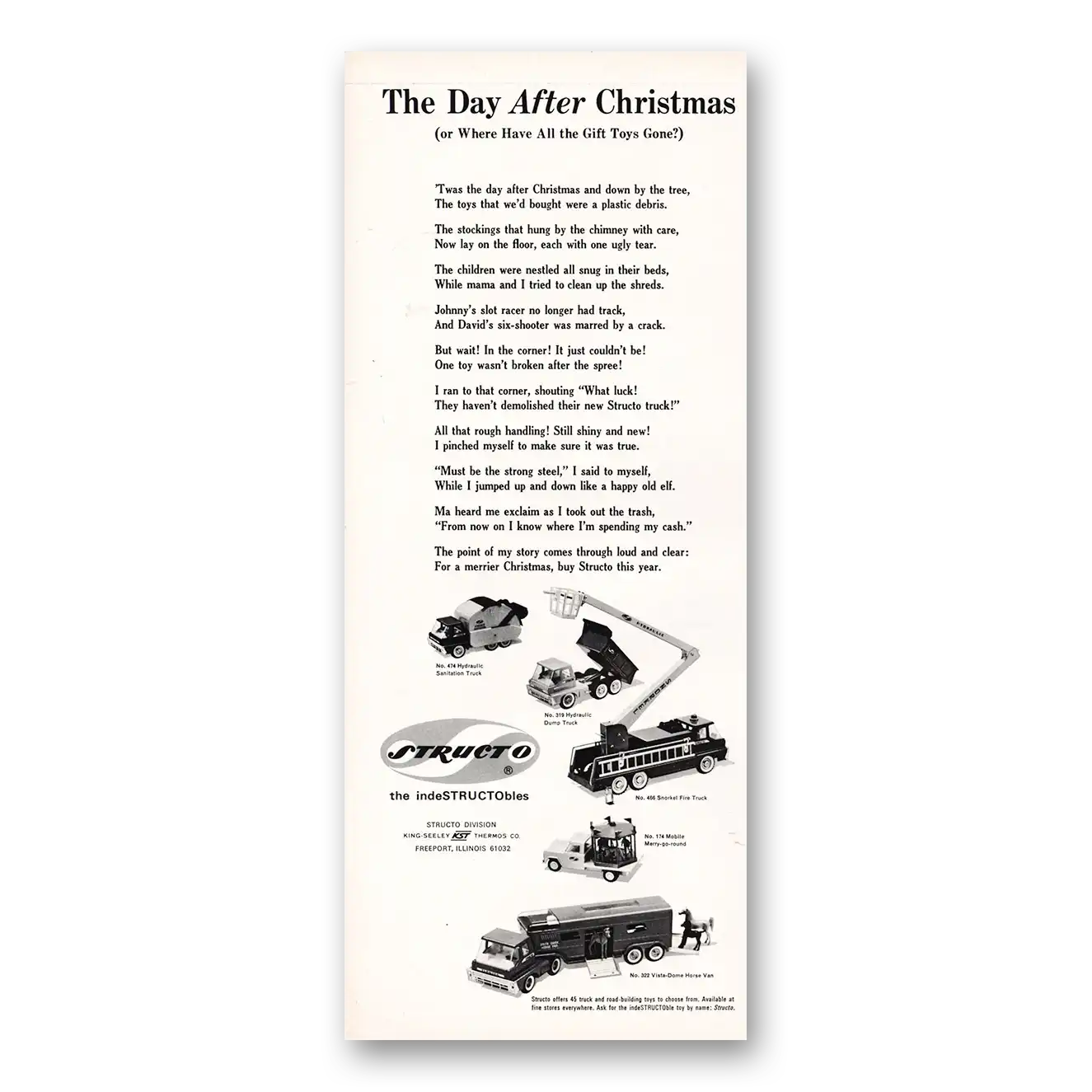 1967 Structo Toys Day After Christmas Vintage Magazine Print Ad