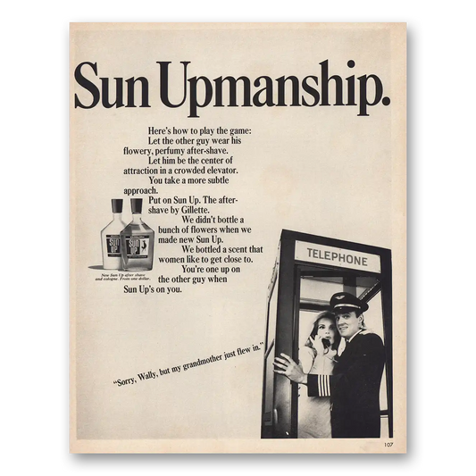 1967 Sun Up After Shave Sun Upmanship Vintage Magazine Print Ad