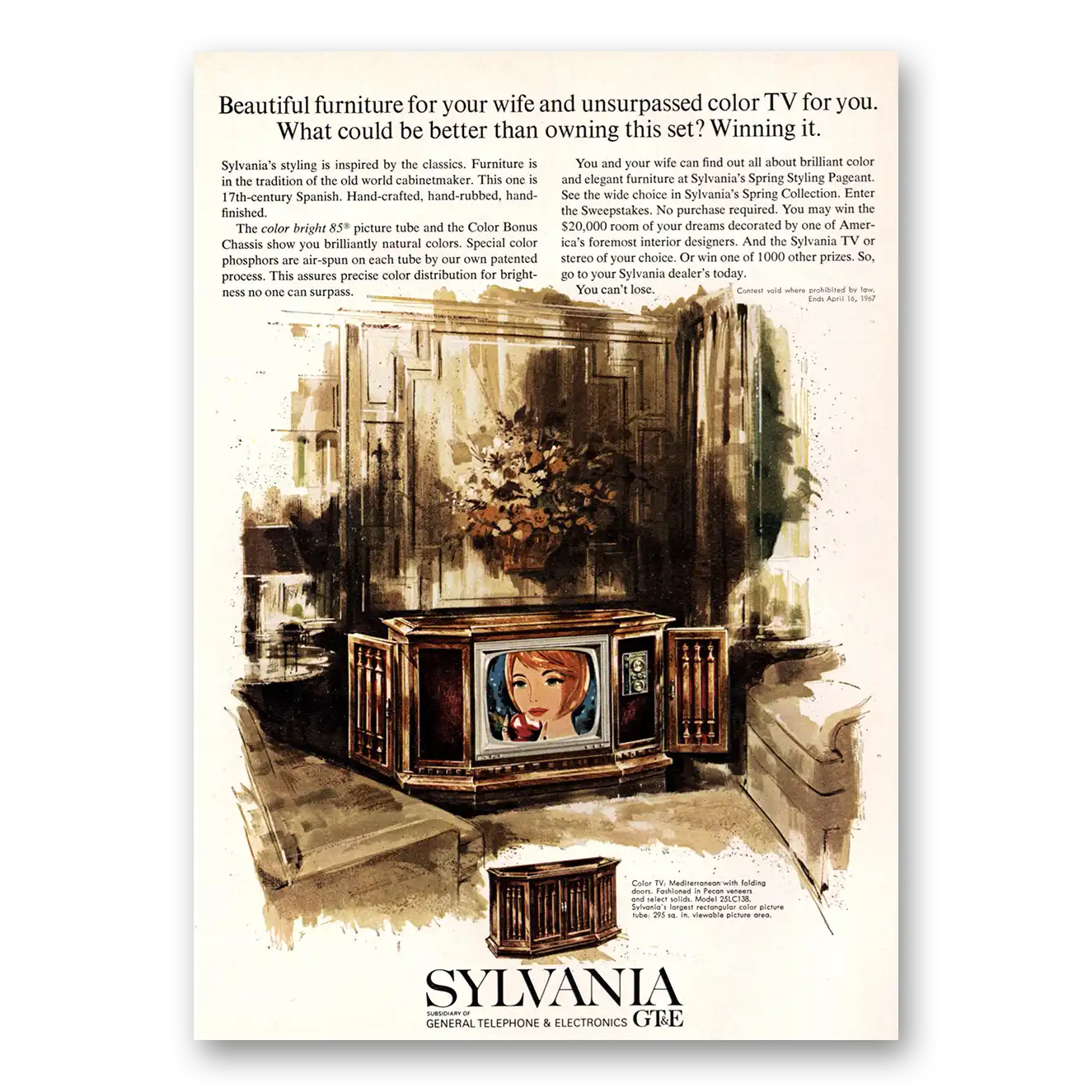 1967 Sylvania Televisions Beautiful Furniture for Your Wife Vintage Magazine Print Ad